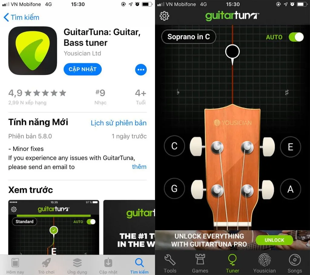 Cách lên dây đàn guitar bằng máy tuner hoặc app