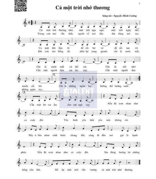 Tải FREE Cả Một Trời Nhớ Thương sheet nhạc Piano PDF