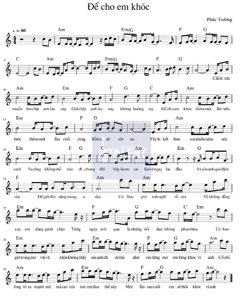 Tải FREE Để Cho Em Khóc sheet nhạc Piano PDF