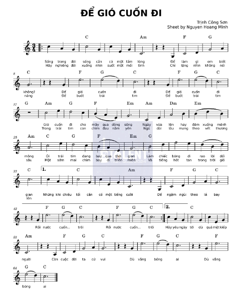 Tải FREE Để Gió Cuốn Đi sheet nhạc Piano PDF