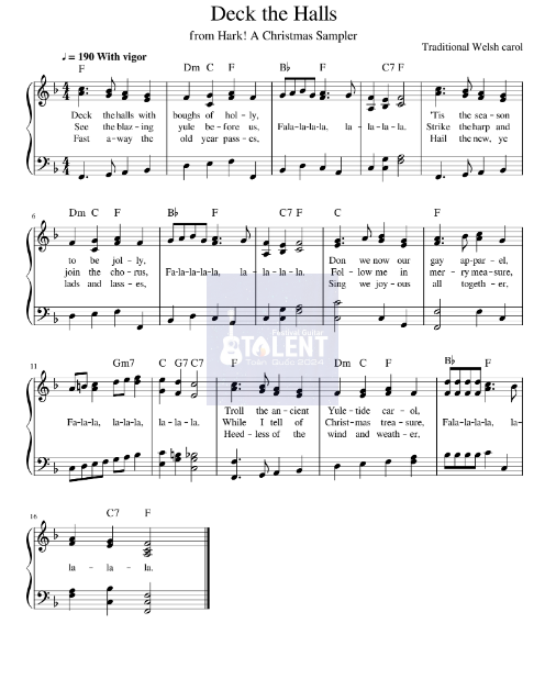 Tải FREE Deck The Halls sheet nhạc Piano PDF
