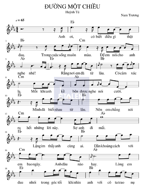 Tải FREE Đường Một Chiều sheet nhạc Piano PDF