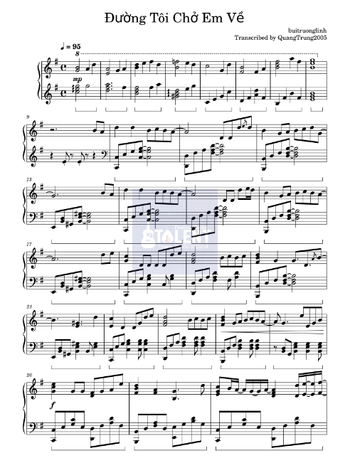 Tải FREE Đường Tôi Chở Em Về sheet nhạc Piano PDF