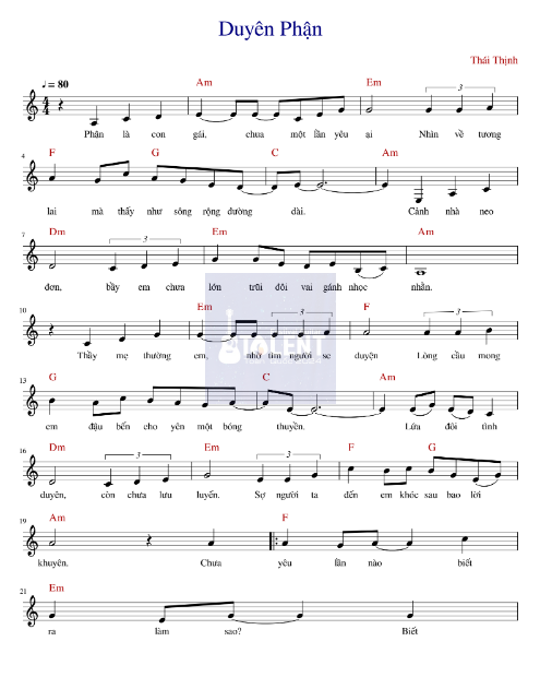 Tải FREE Duyên Phận sheet nhạc Piano PDF