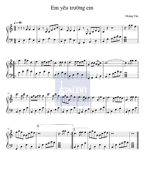 Tải FREE Em Yêu Trường Em sheet nhạc Piano PDF