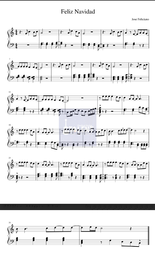 Tải FREE Feliz Navidad sheet nhạc Piano PDF
