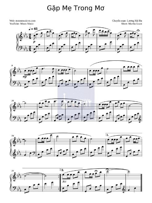 Tải FREE Gặp Mẹ Trong Mơ sheet nhạc Piano PDF