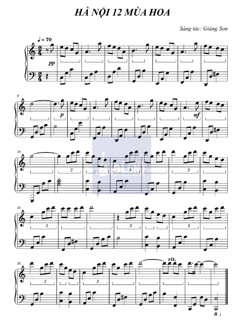 Tải FREE Hà Nội 12 Mùa Hoa sheet nhạc Piano PDF