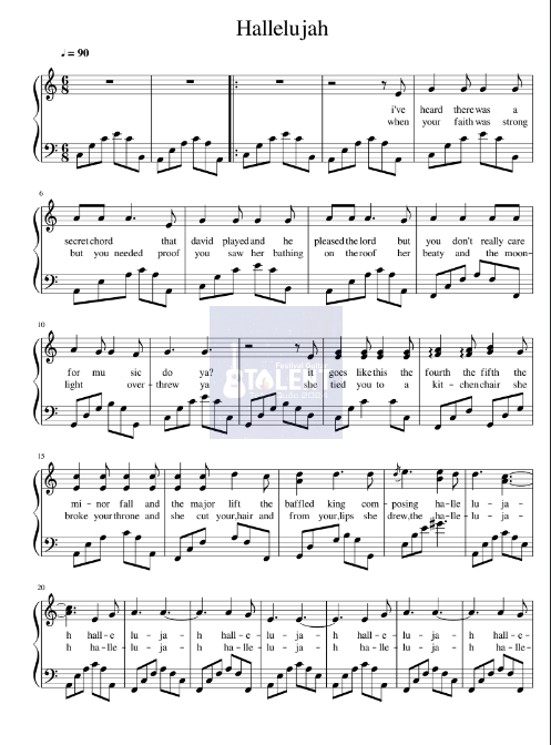 Tải FREE Hallelujah sheet nhạc Piano PDF