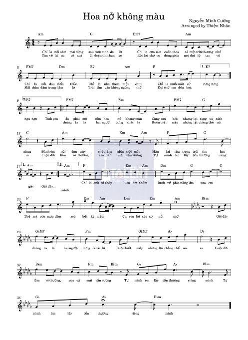 Tải FREE Hoa Nở Không Màu sheet nhạc Piano PDF