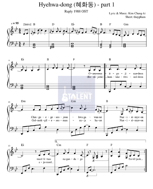 Tải FREE Hyehwa Dong sheet nhạc Piano PDF