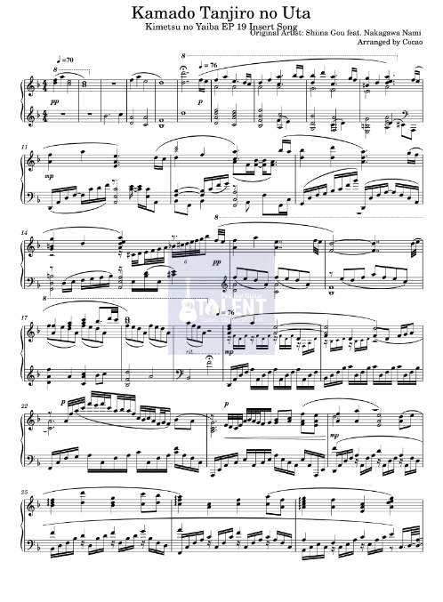 Tải FREE Kamado Tanjiro no Uta sheet nhạc Piano PDF