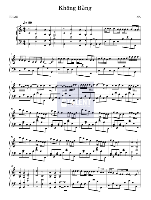Tải FREE Không Bằng sheet nhạc Piano PDF
