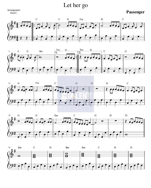 Tải FREE Let Her Go sheet nhạc Piano PDF