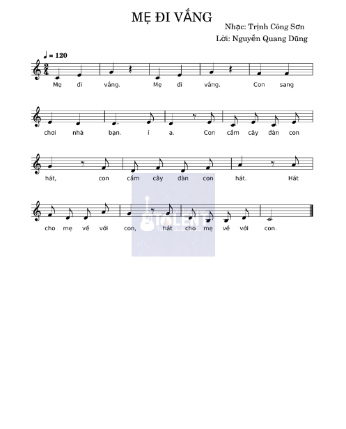Tải FREE Mẹ Đi Vắng sheet nhạc Piano PDF