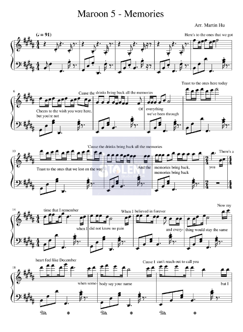 Tải FREE Memories sheet nhạc Piano PDF
