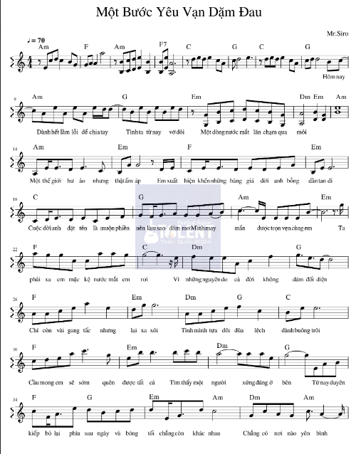 Tải FREE Một Bước Yêu Vạn Dặm Đau sheet nhạc Piano PDF