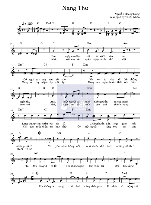 Tải FREE Nàng Thơ sheet nhạc Piano PDF