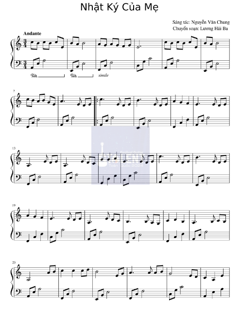 Tải FREE Nhật Ký Của Mẹ sheet nhạc Piano PDF
