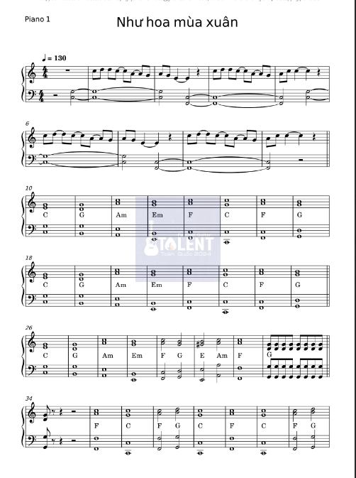 Tải FREE Như Hoa Mùa Xuân sheet nhạc Piano PDF