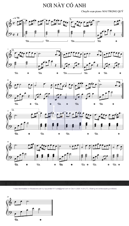 Tải FREE Nơi Này Có Anh sheet nhạc Piano PDF