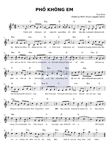 Tải FREE Phố Không Em sheet nhạc Piano PDF