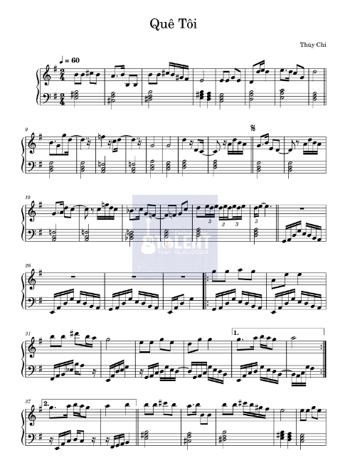 Tải FREE Quê Tôi sheet nhạc Piano PDF