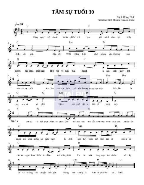 Tải FREE Tâm Sự Tuổi 30 sheet nhạc Piano PDF