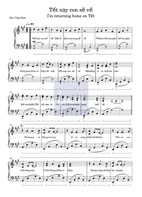 Tải FREE Tết Này Con Sẽ Về sheet nhạc Piano PDF