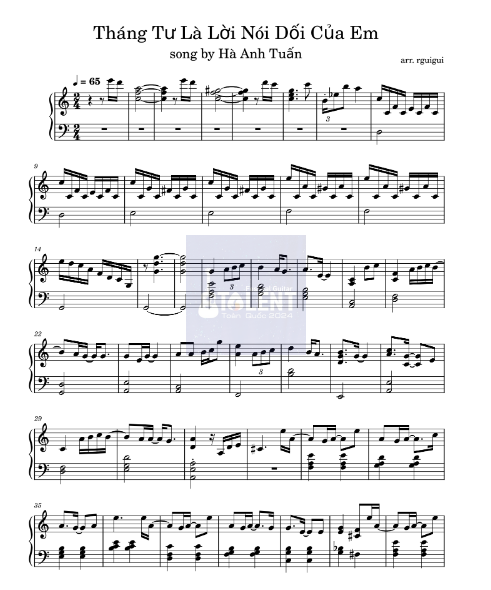 Tải FREE Tháng Tư Là Lời Nói Dối Của Em sheet nhạc Piano PDF