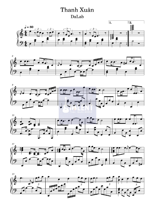 Tải FREE Thanh Xuân sheet nhạc Piano PDF