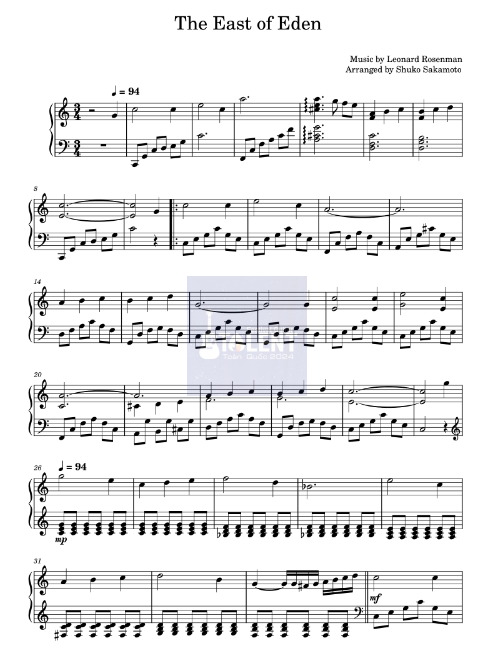 Tải FREE The East of Eden sheet nhạc Piano PDF