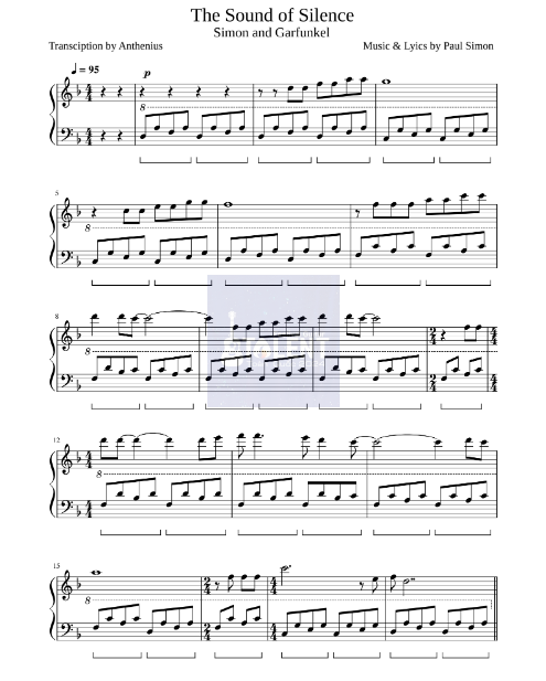 Tải FREE The Sound of Silence sheet nhạc Piano PDF