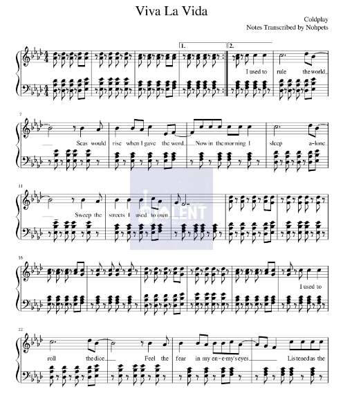 Tải FREE Viva La Vida sheet nhạc Piano PDF