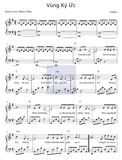 Tải FREE Vùng Ký Ức sheet nhạc Piano PDF