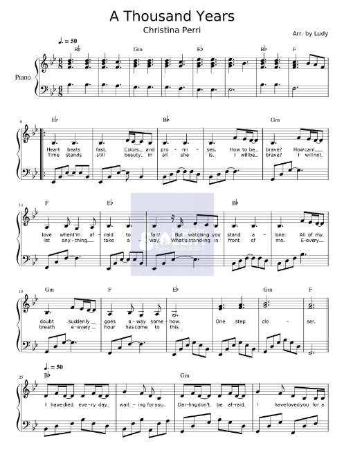 Tải FREE A Thousand Years sheet nhạc Piano PDF