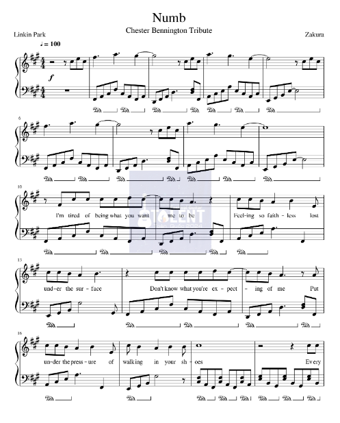 Tải FREE Numb sheet nhạc Piano PDF