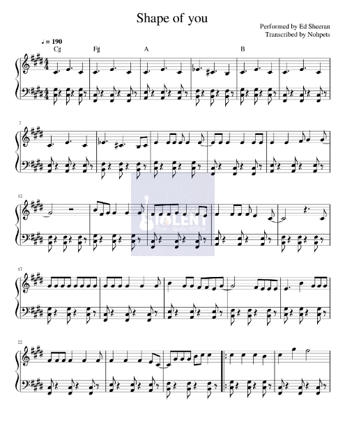 Tải FREE Shape Of You sheet nhạc Piano PDF