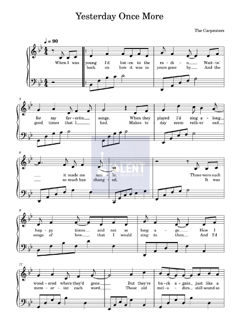 Tải FREE Yesterday Once More sheet nhạc Piano PDF