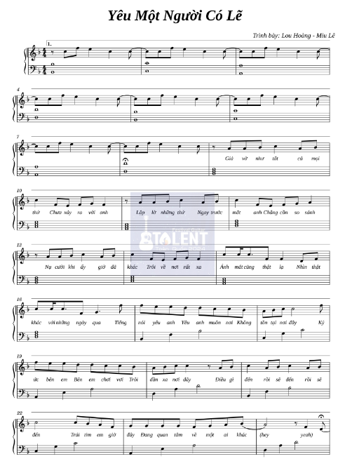 Tải FREE Yêu Một Người Có Lẽ sheet nhạc Piano PDF