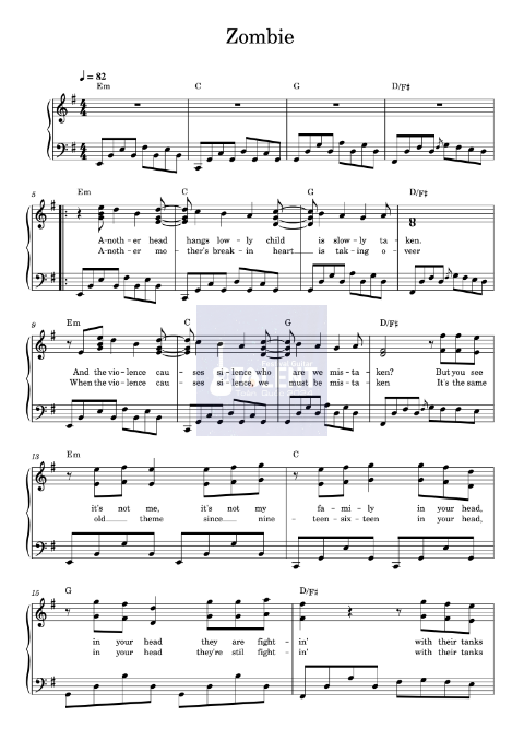 Tải FREE Zombie sheet nhạc Piano PDF